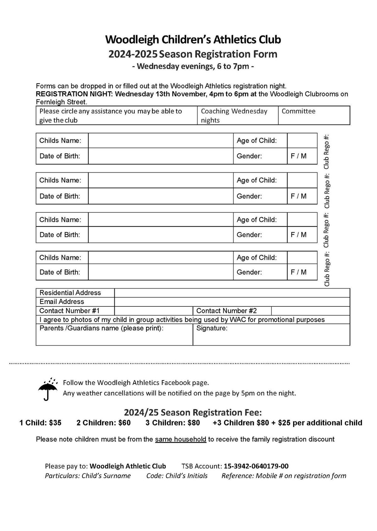 Woodleigh Children's Athletics 2024\/2025 Season Registration Night