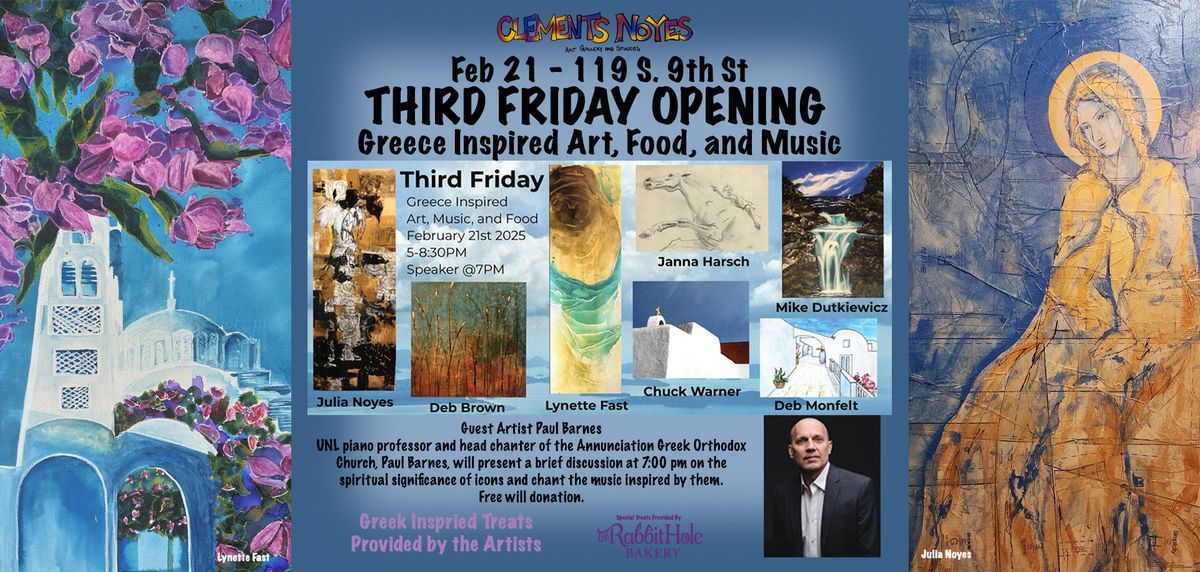 GREECE INSPIRED Art, Music, and Food : Third Friday at Clements Noyes Art Gallery