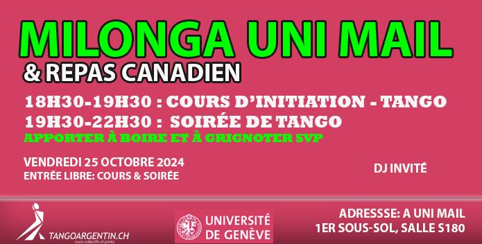 Milonga Uni Mail & repas canadien & cours d'initiation au tango! Free. Dj Alvaro Flores