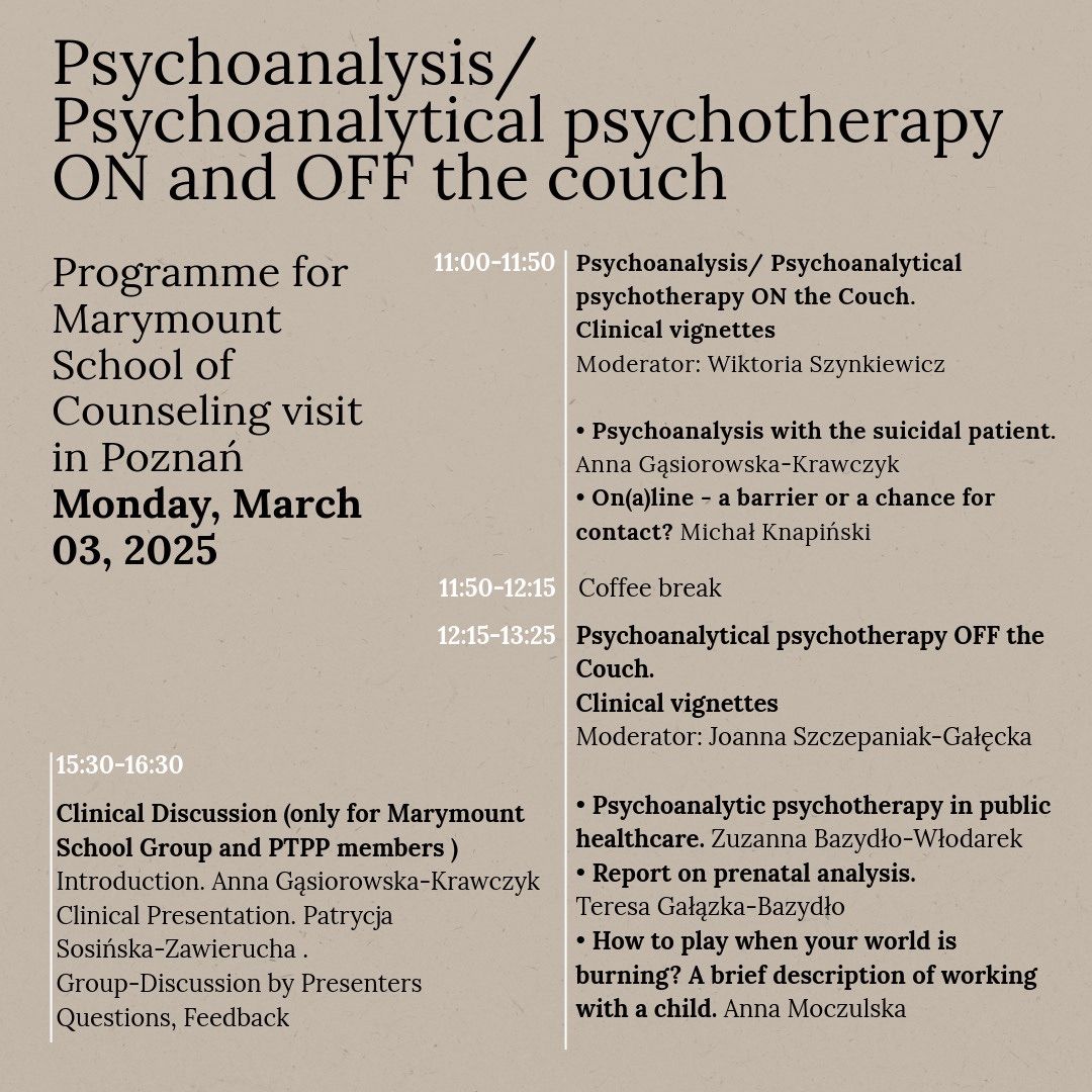 Psychoanalysis\/ Psychoanalytical psychoterapia ON and OFF the Couch