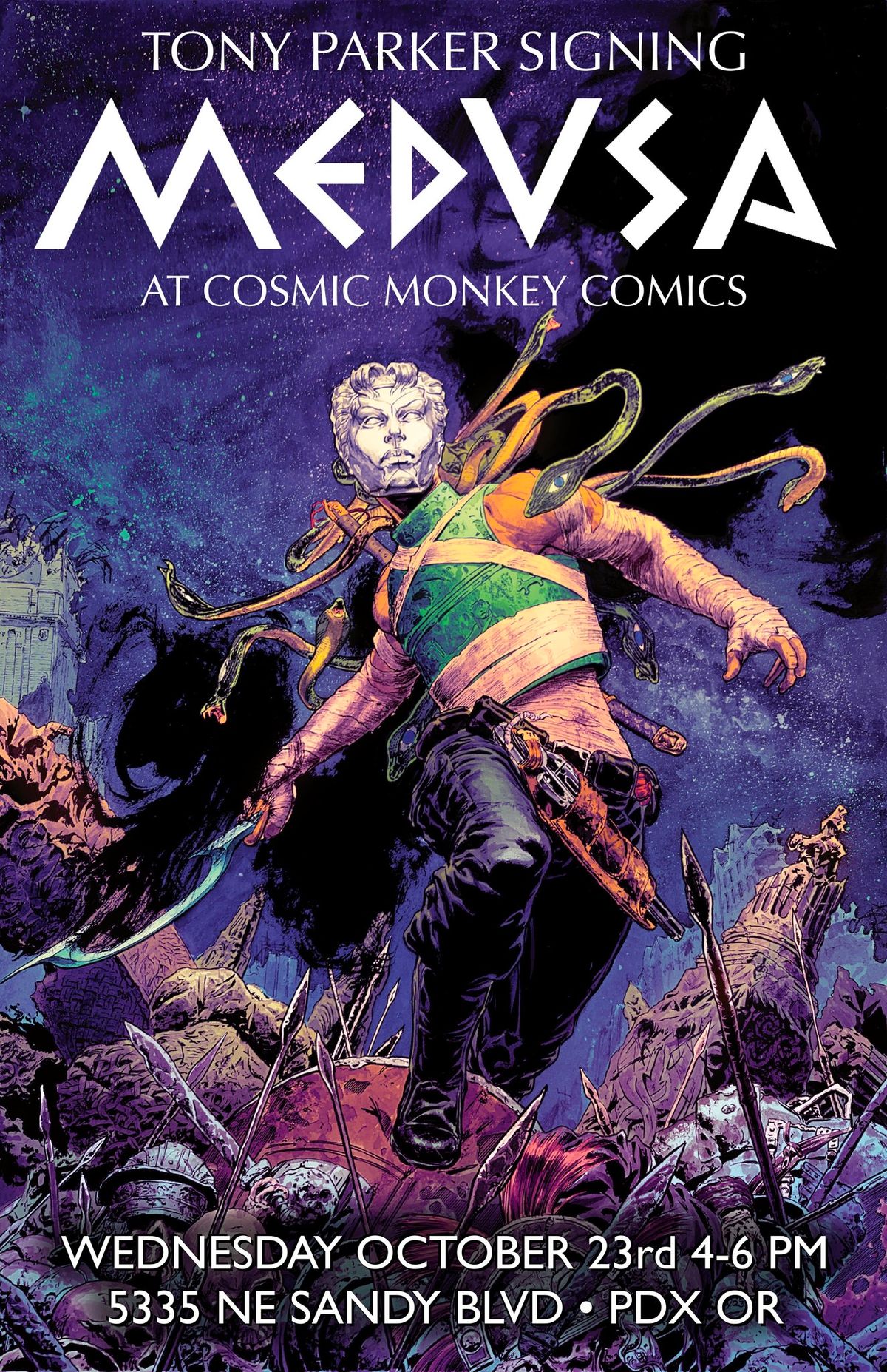 Medusa signing with Tony Parker at Cosmic Monkey Comics