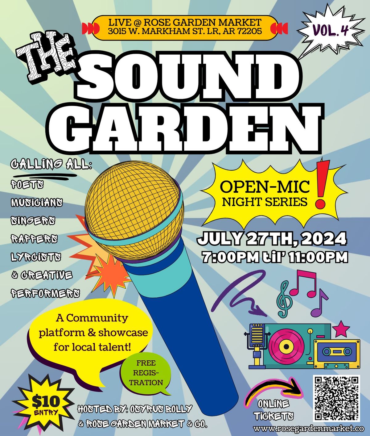 OPEN MIC NIGHT? The Sound Garden: Vol. 4? Saturday, July 27th, 2024 | 7:00PM - 11:00PM 