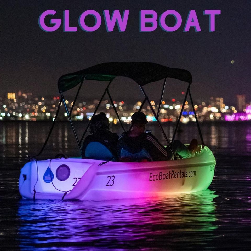 Glow Pedal Boat experience in San Diego Bay at night, Eco Boat Rentals