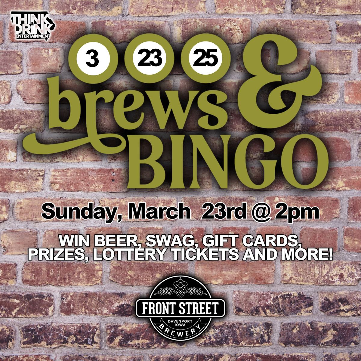 BREWS & BINGO SUNDAY FUN DAY (Old School Bingo) @ Front Street Brewery \/ Sun March 23rd @ 2pm