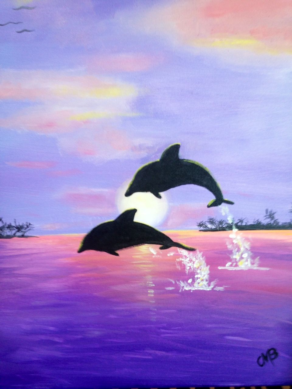 Dolphin Purple Sunset | Paint and Sip | 1\/2 off Bottles of Wine 