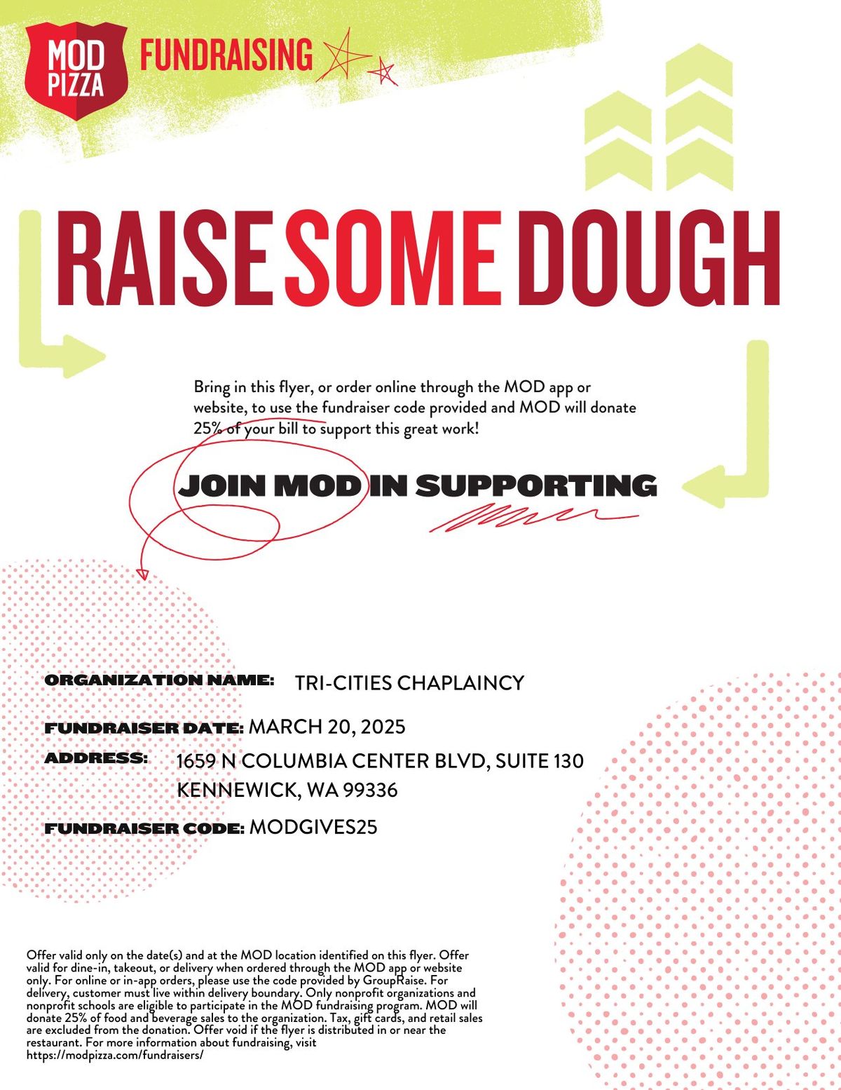 Raise Some Dough for Tri-Cities Chaplaincy at MOD Pizza