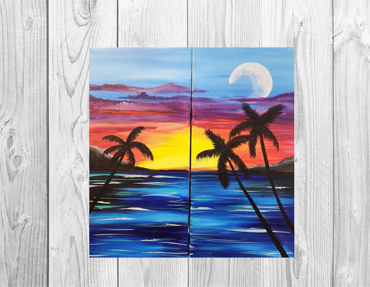 Beach in the Moonlight (Couple Paintings) \u2013 Reduced Price Special $60 Paint and Sip class