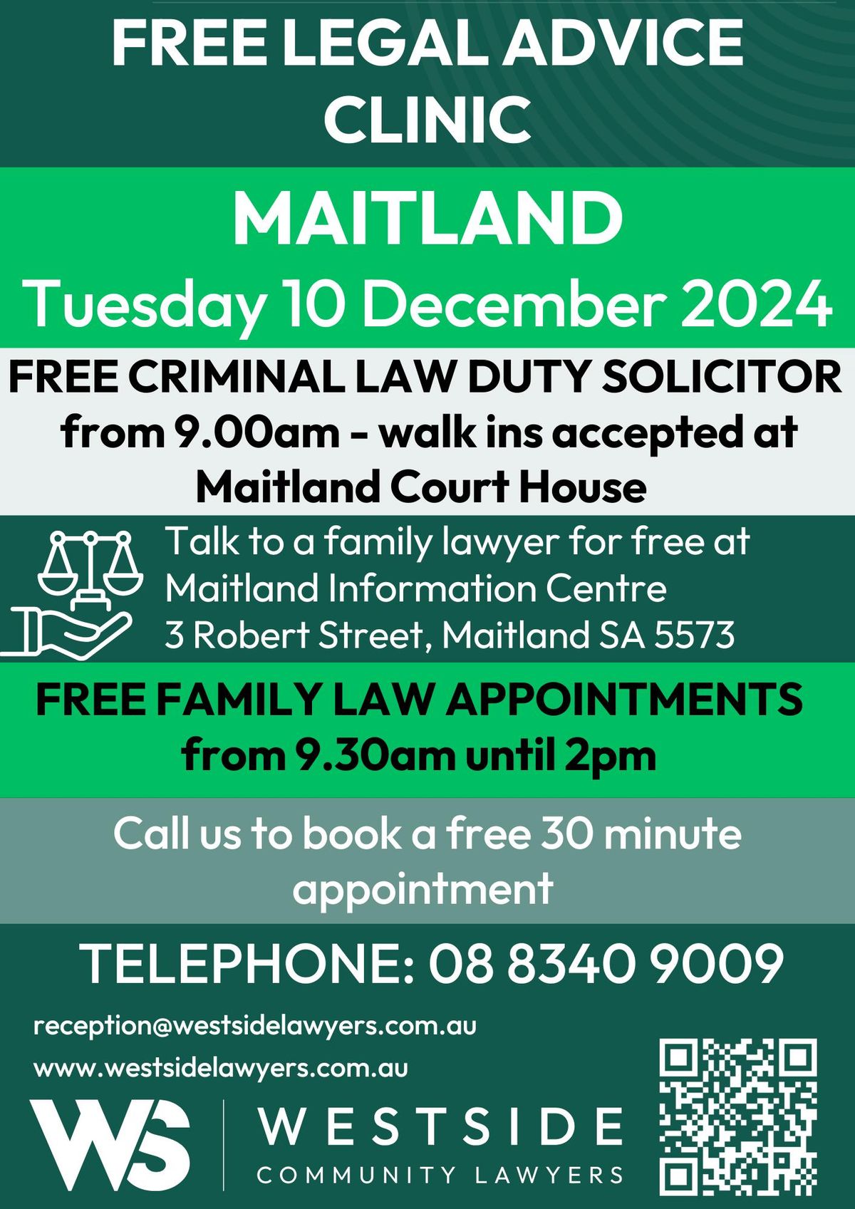 Maitland - pop up legal advice clinic family law & Duty Solicitor