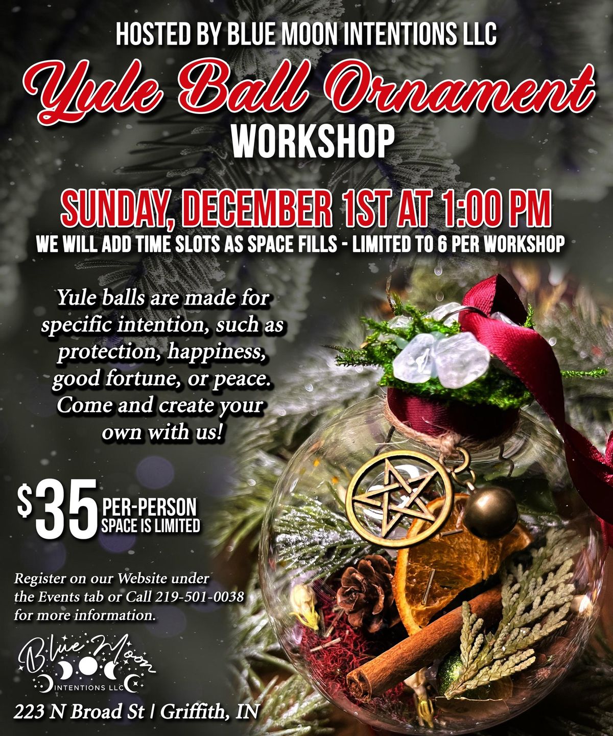 Yule Ball Ornament Workshop with Blue Moon Intentions LLC