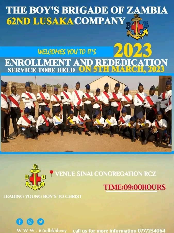 The Boy's Brigade of Zambia 62nd Lusaka Company Enrollment and Rededication service?