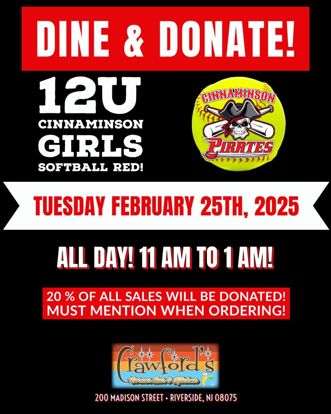 Dine & Donate for Cinnaminson girls 12u Red softball!