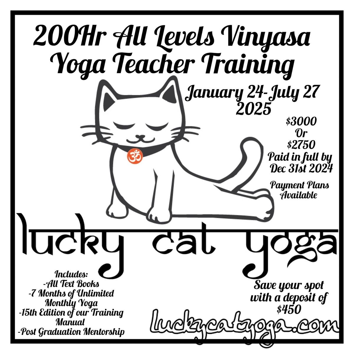 200hr All Levels Vinyasa Yoga Teacher Training w\/Lucky Cat Yoga 2025