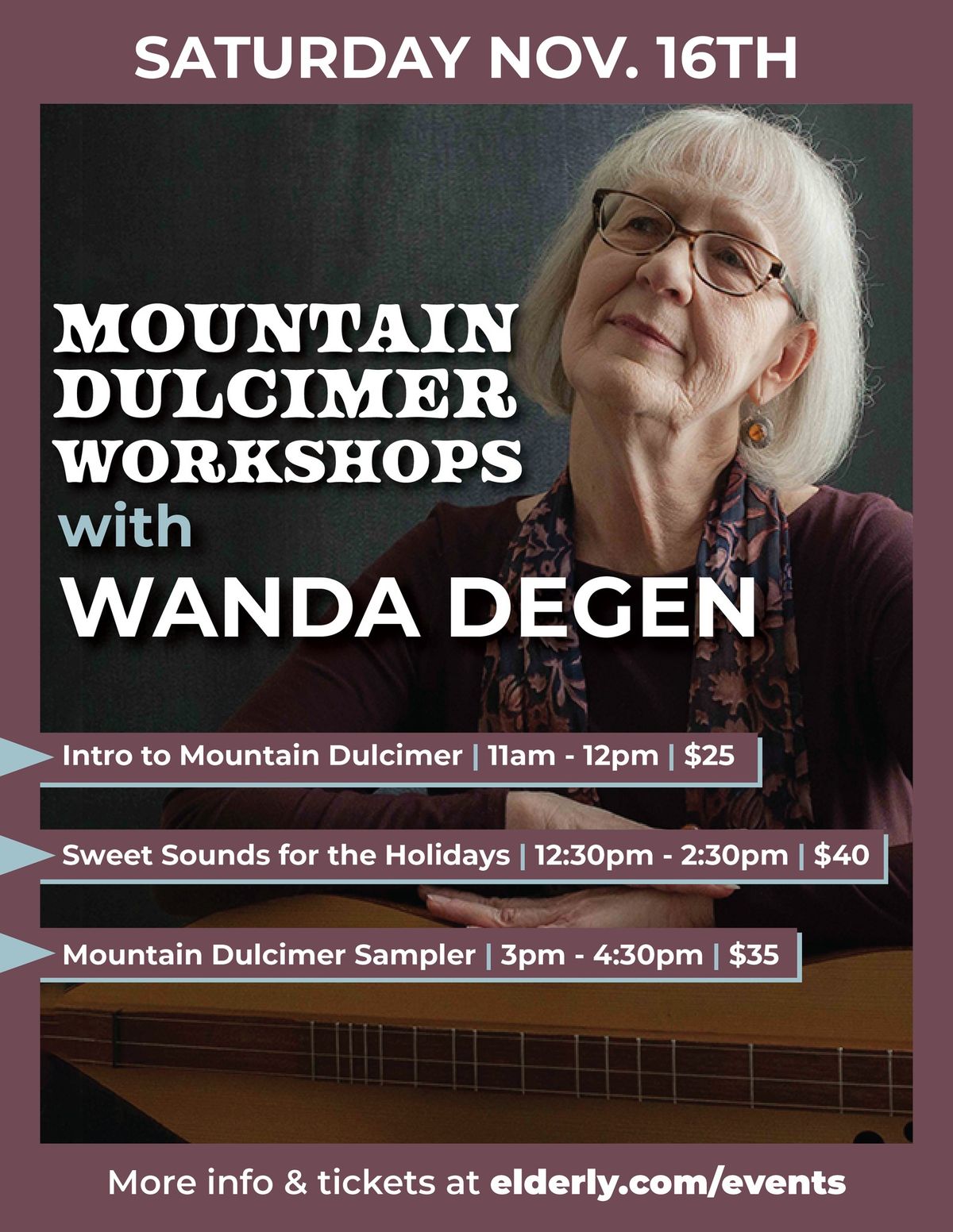 Mountain Dulcimer Workshops with Wanda Degen at Elderly Instruments