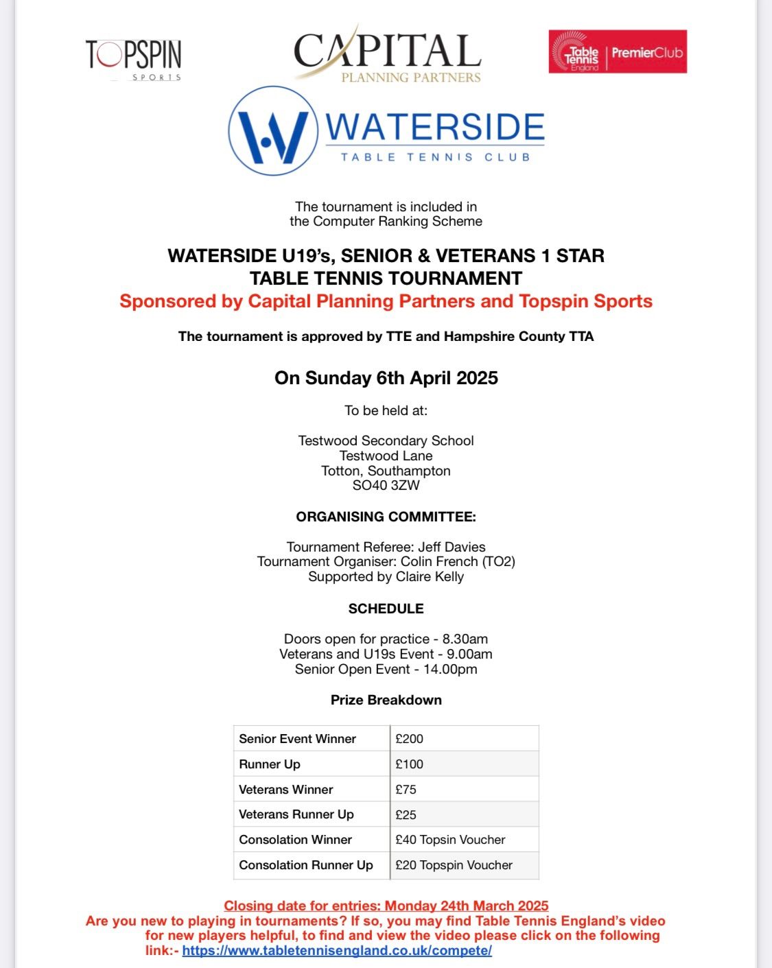 Waterside U19's, Senior & Veterans 1