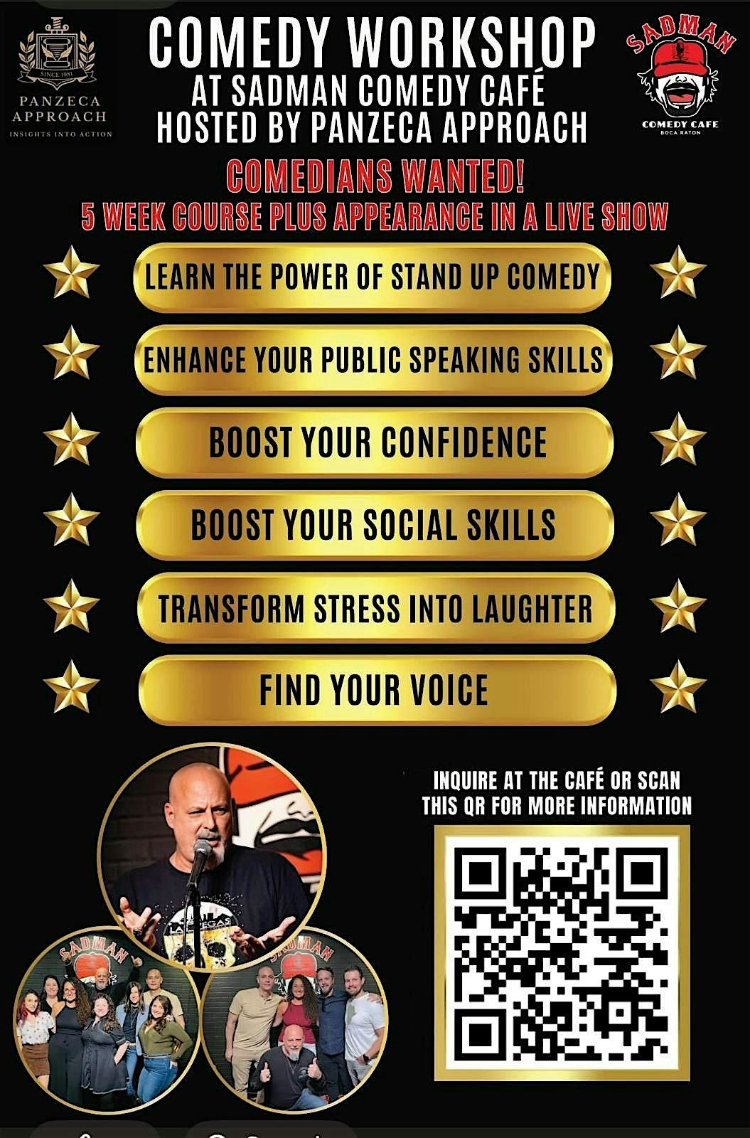 Comedy Workshop, Panzeca Approach, For New And Existing Comedians