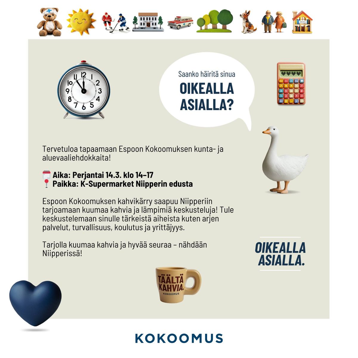 Espoon Kokoomuksen Kahvik\u00e4rry K-Supermarket Niipperin edustalla! \u2615\ufe0f