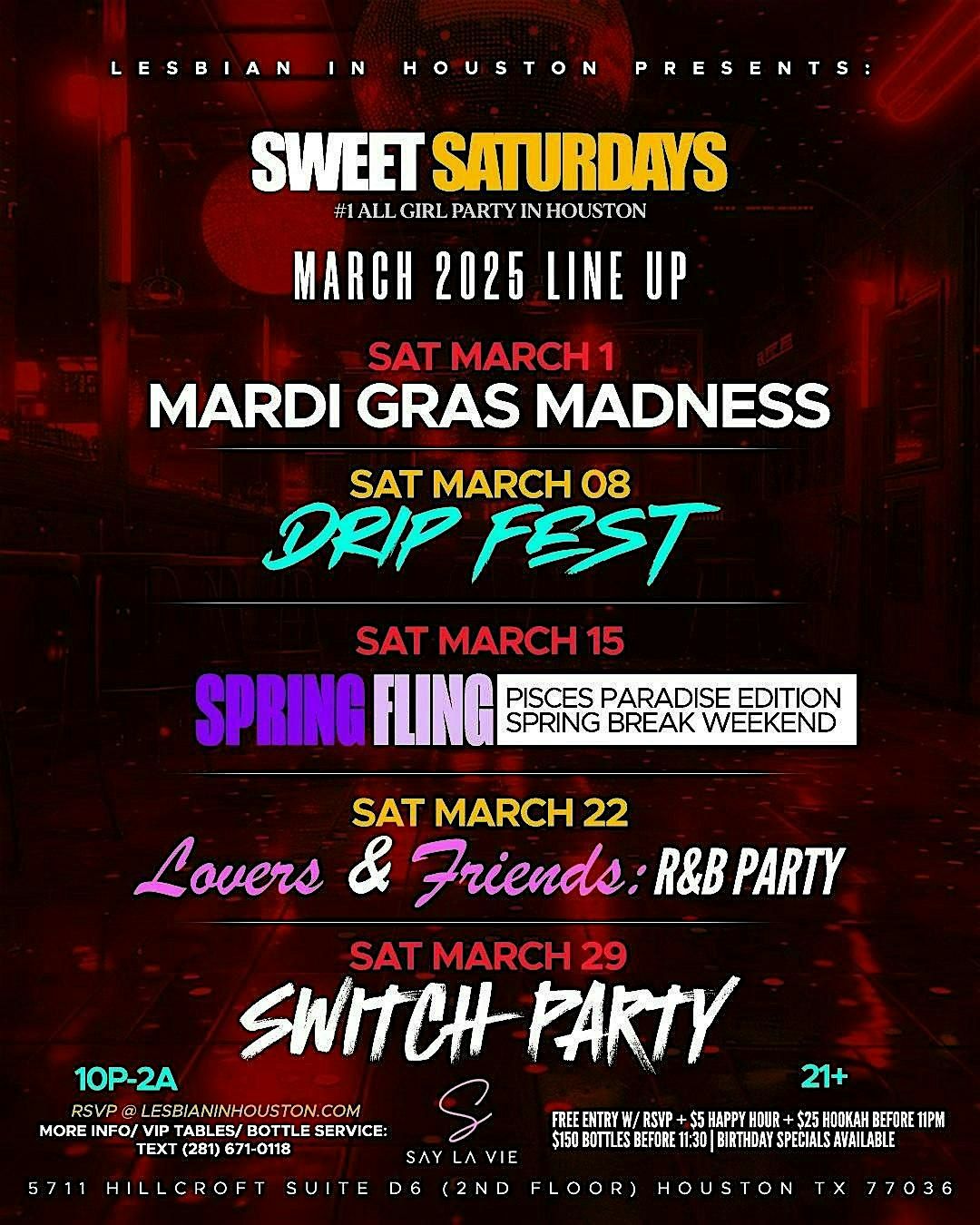 SWEET SATURDAYS! LOVERS & FRIENDS:R&B PARTY! #1 ALL GIRL PARTY IN HOUSTON!