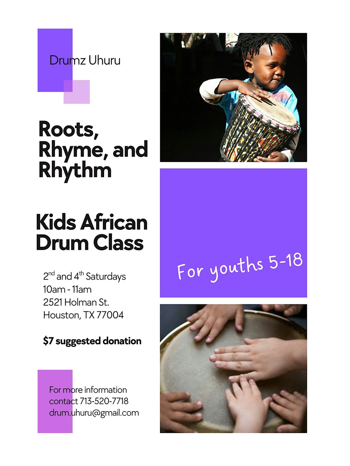 Roots, Rhythm, and Rhyme: Kids African Drum Class