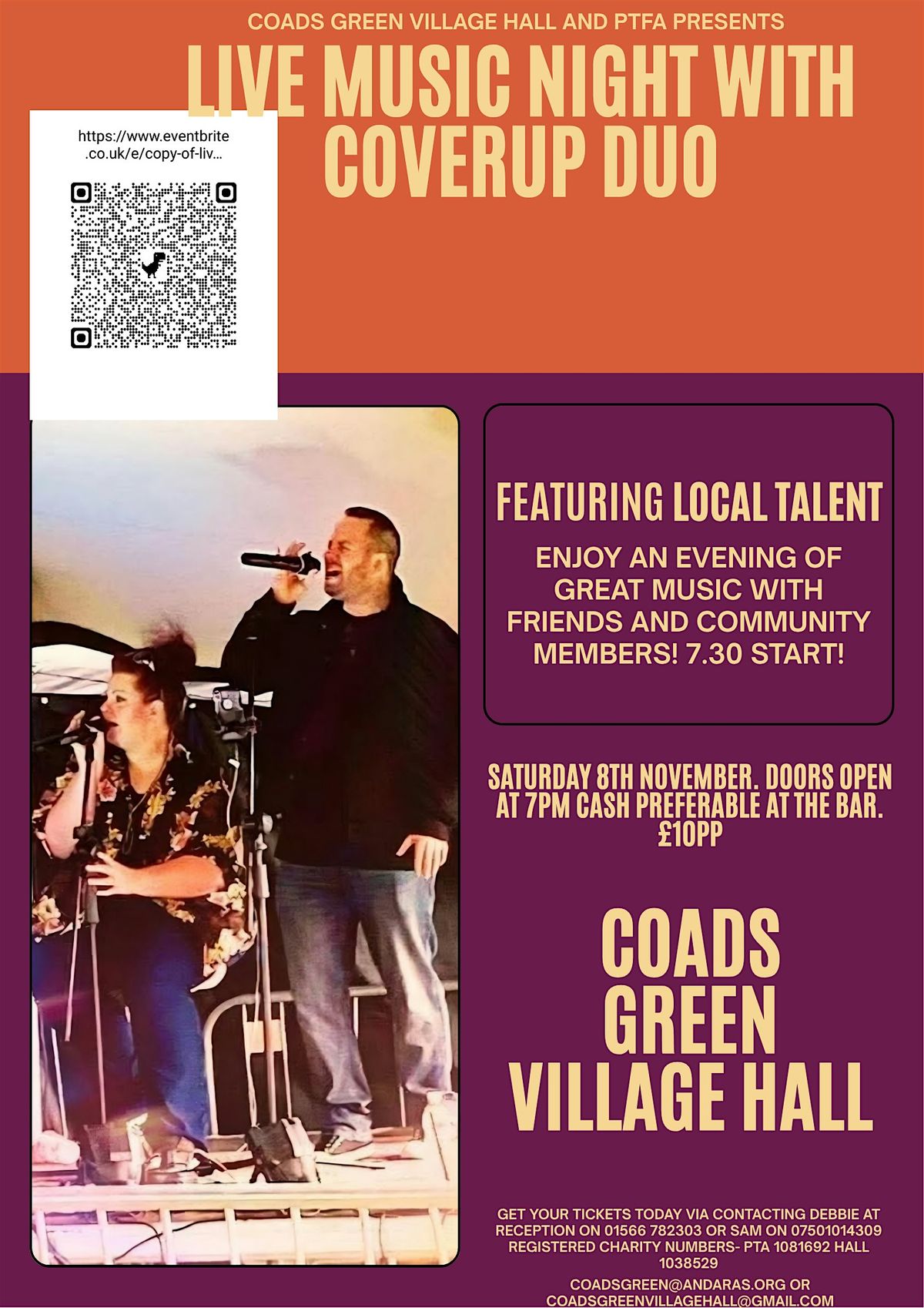 Live Music with CoverUpDuo@ Coads Green Village Hall