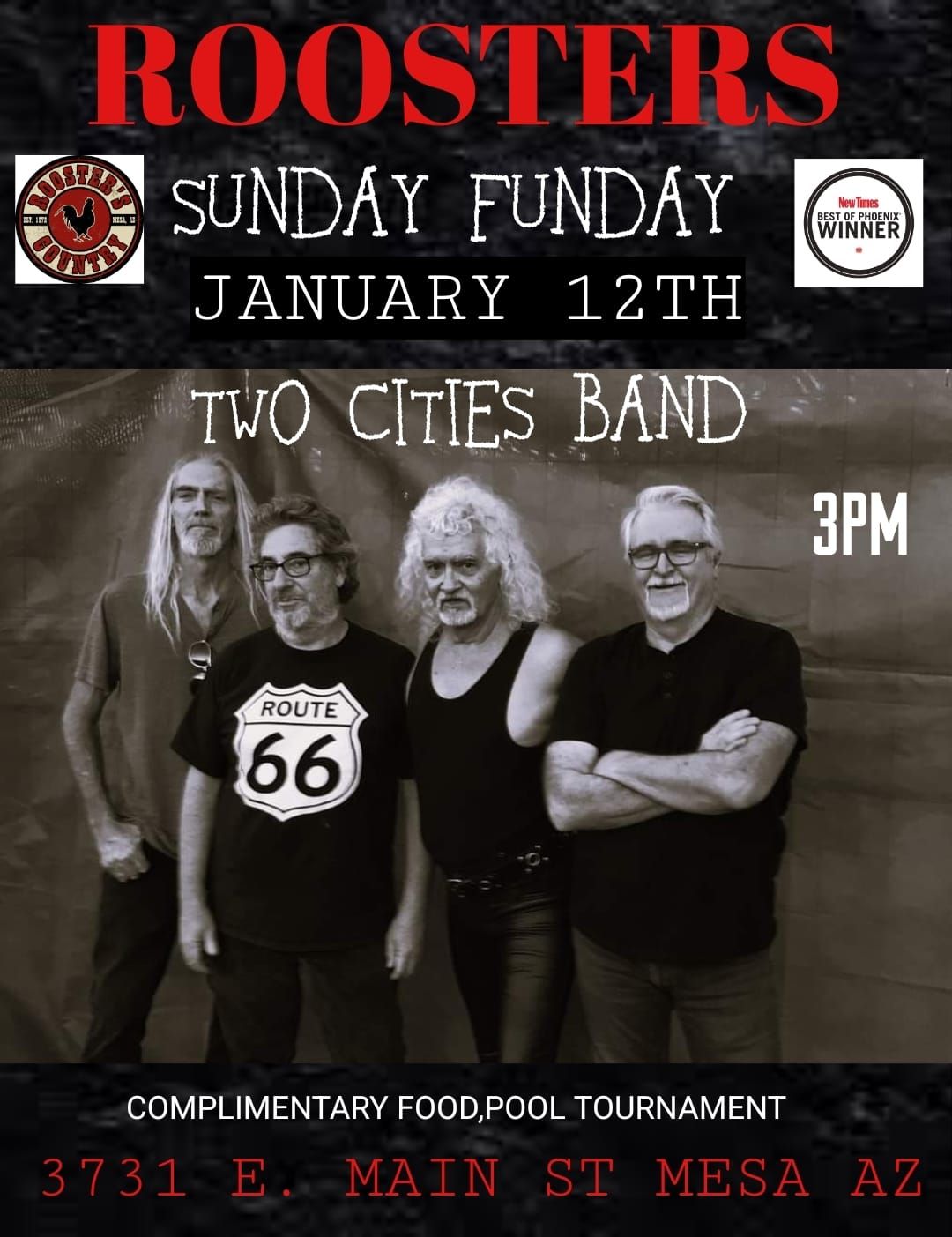 SUNDAY FUNDAY WITH THE TWO CITIES BAND AT ROOSTERS 