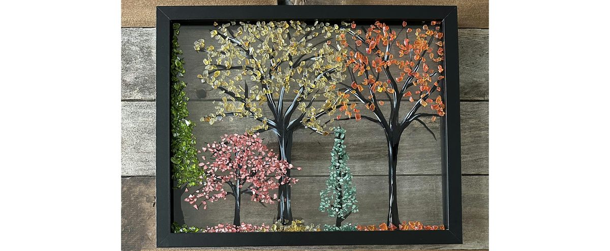 Crushed Glass Autumn Fall Trees on Frame Paint & Sip Art Class Akron