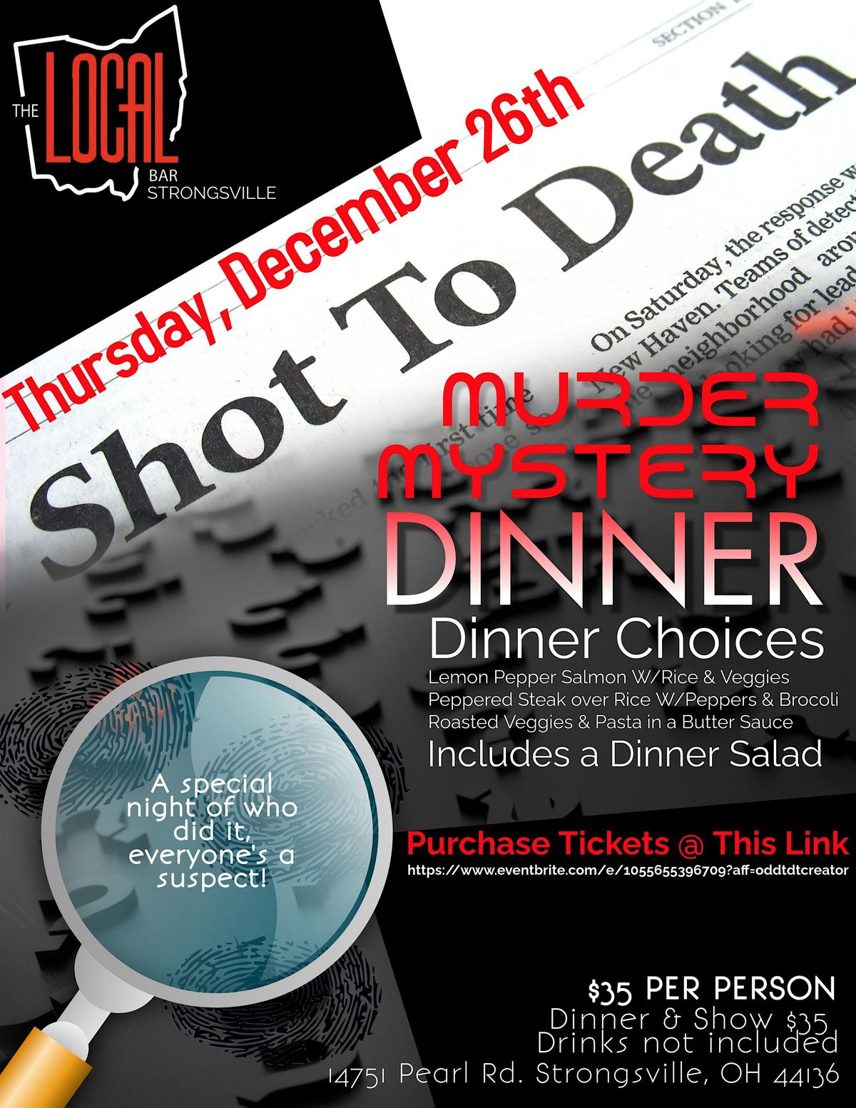 CHRISTMAS HANGOVER M**der MYSTERY THEMED DINNER AT THE LOCAL STRONGSVILLE