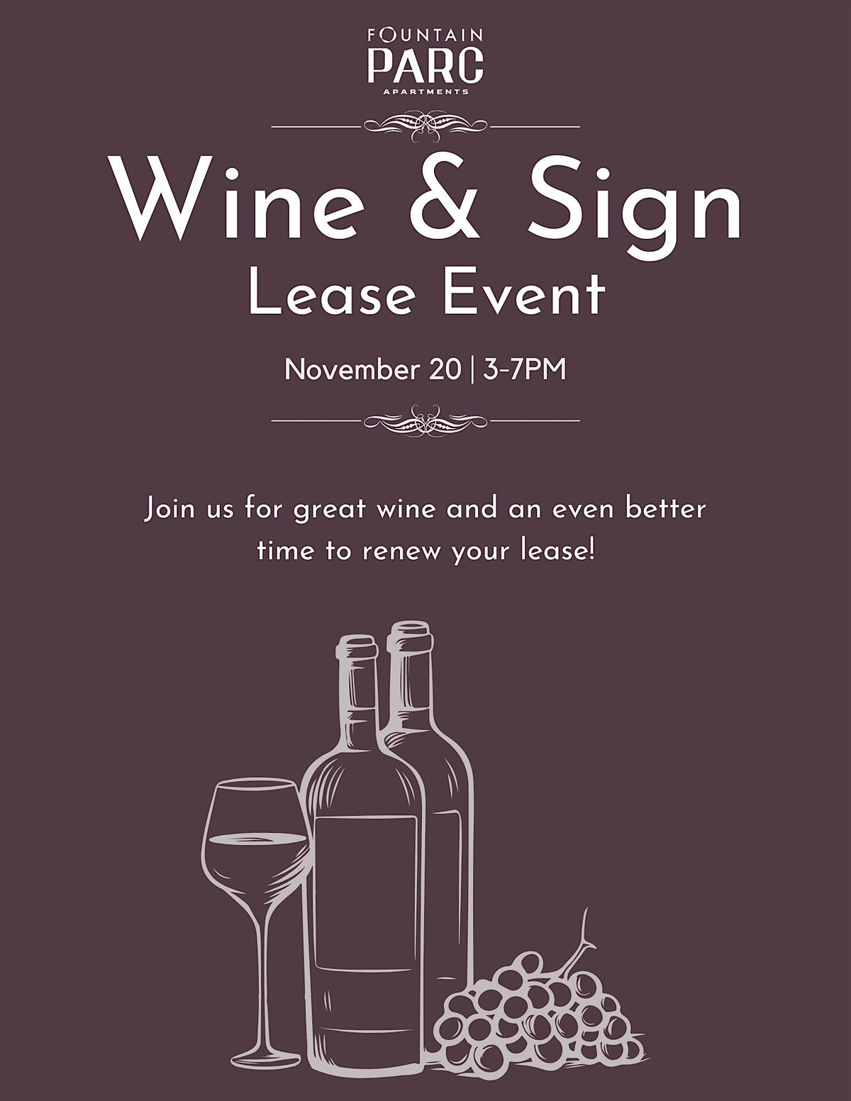 Fountain Parc Apartments Wine & Sign Lease Event