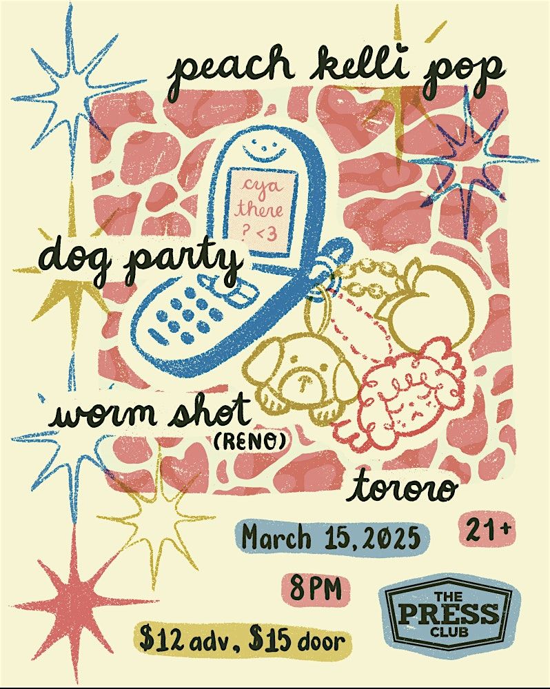 Peach Kelli Pop, Dog Party, Worm Shot (Reno), Tororo