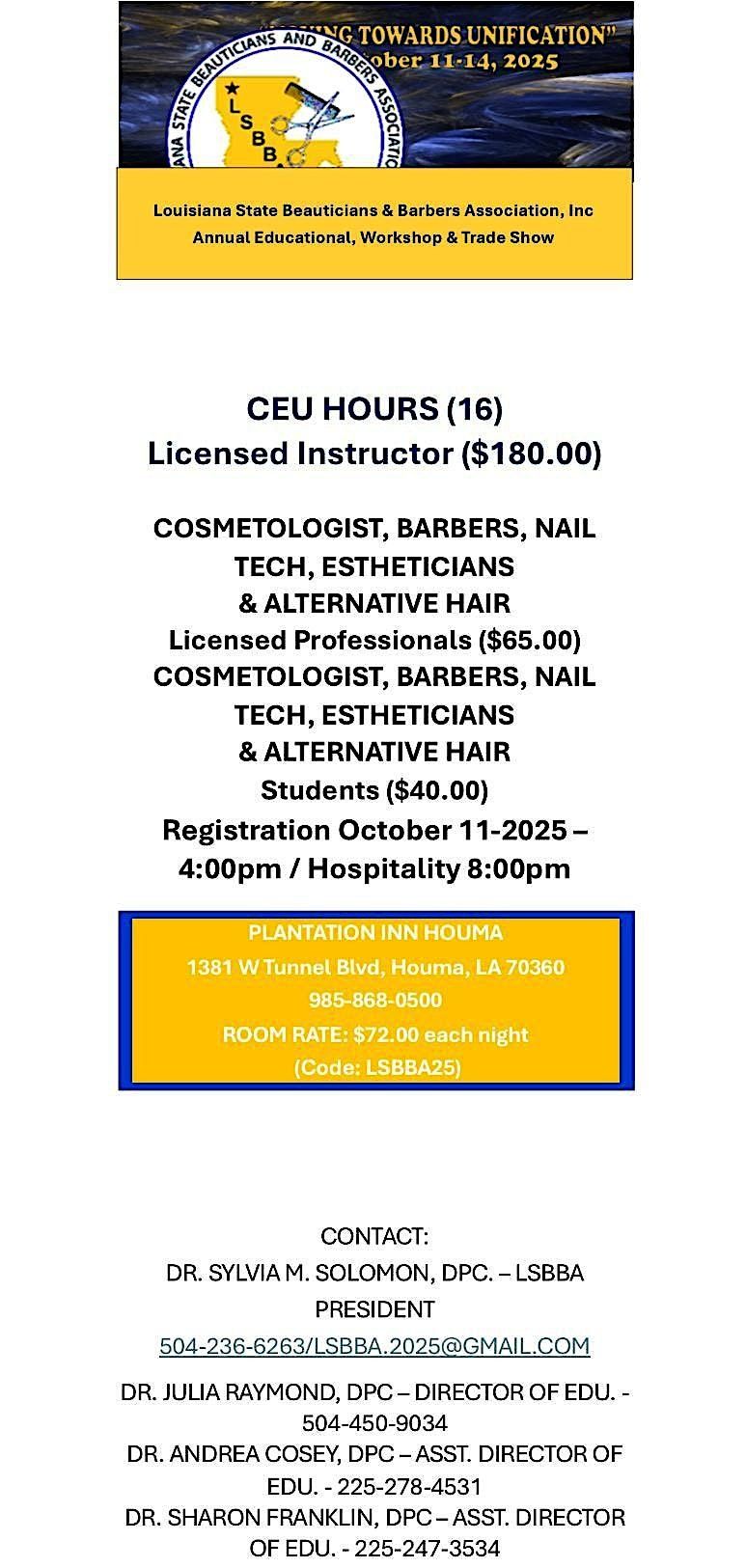 Louisiana State Beauticians & Barbers Assoc. Inc. 78th Edu  & Workshop