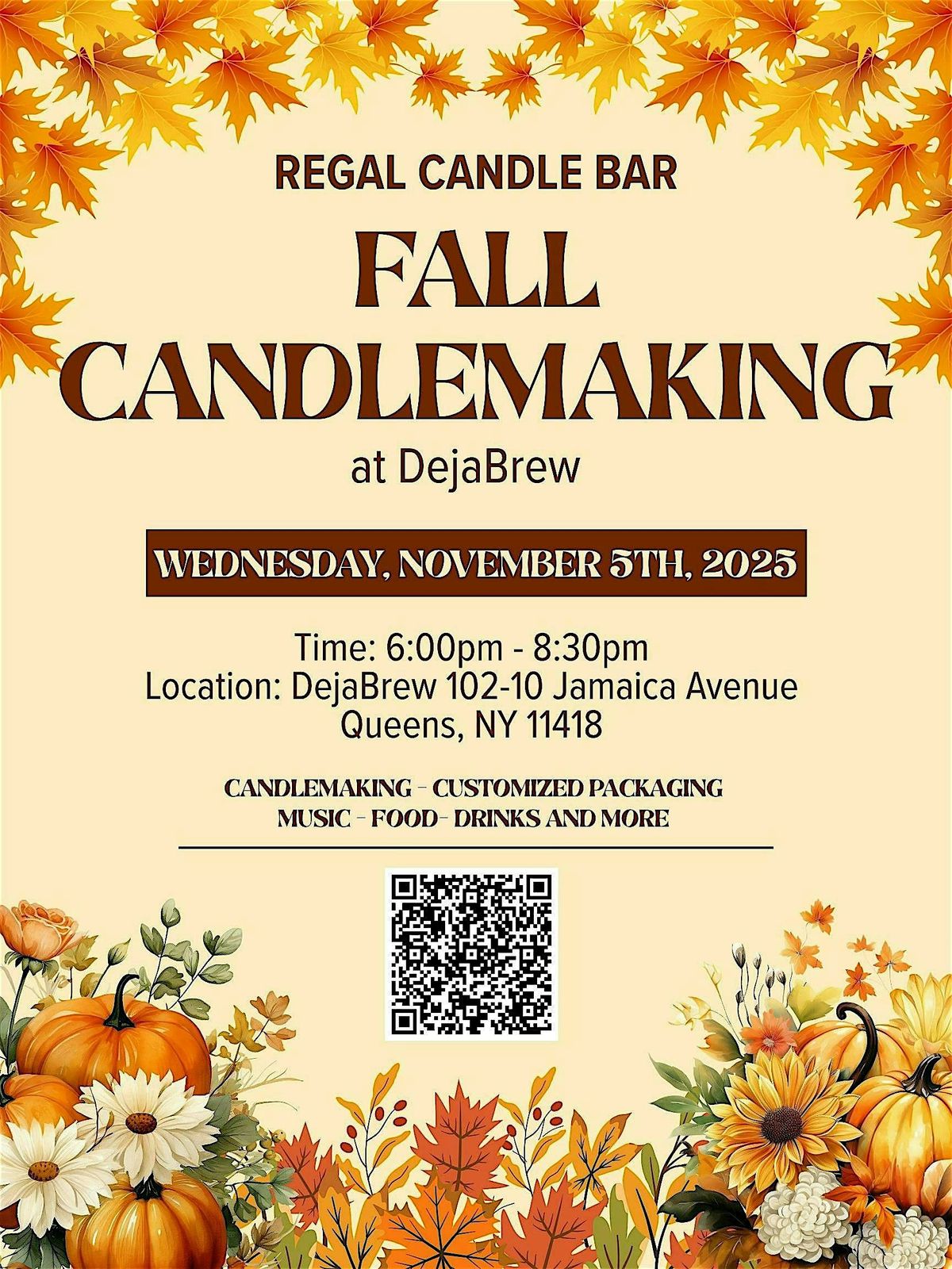 Fall  Candlemaking Experience at DejaBrew in Queens | by Regal Candle Bar
