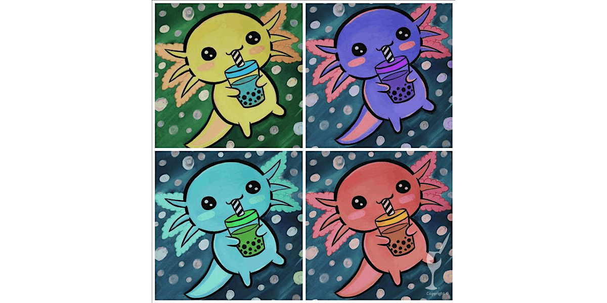 Boba-Loving Axolotl - Family Fun - Paint and Sip in Houston | Classpop!\u2122