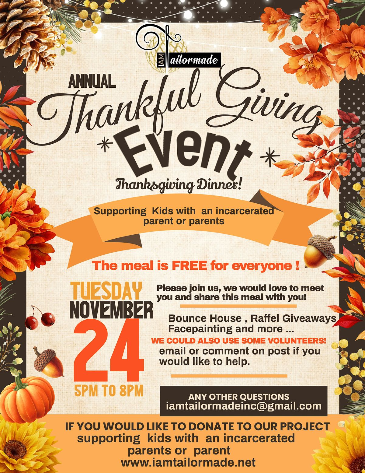 I AM TAILORMADE  ANNUAL  Thankful Giving Event