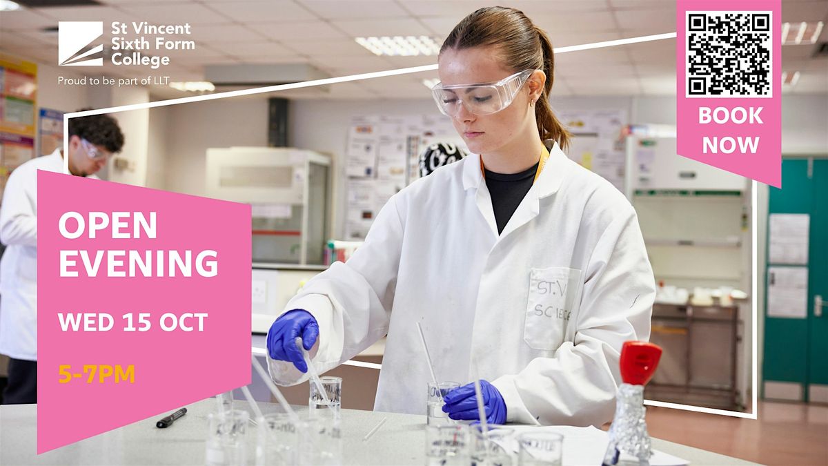 Open Evening | Wednesday 15 October | St Vincent Sixth Form College