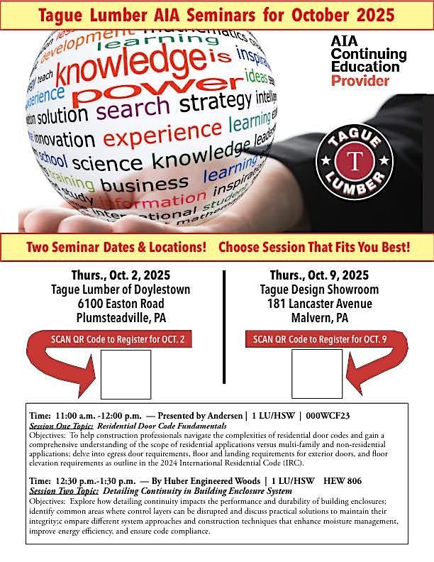 Tague Malvern Showroom Product Seminar \u2014 Oct. 9, 2025