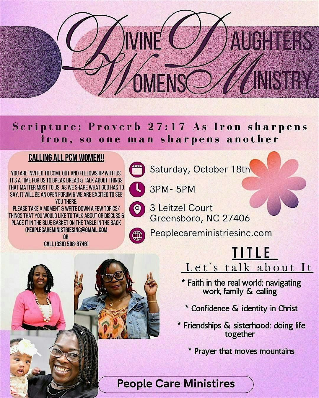 "Let's talk about it"  DIVINE DAUGHTERS  Women's Ministry of PCM
