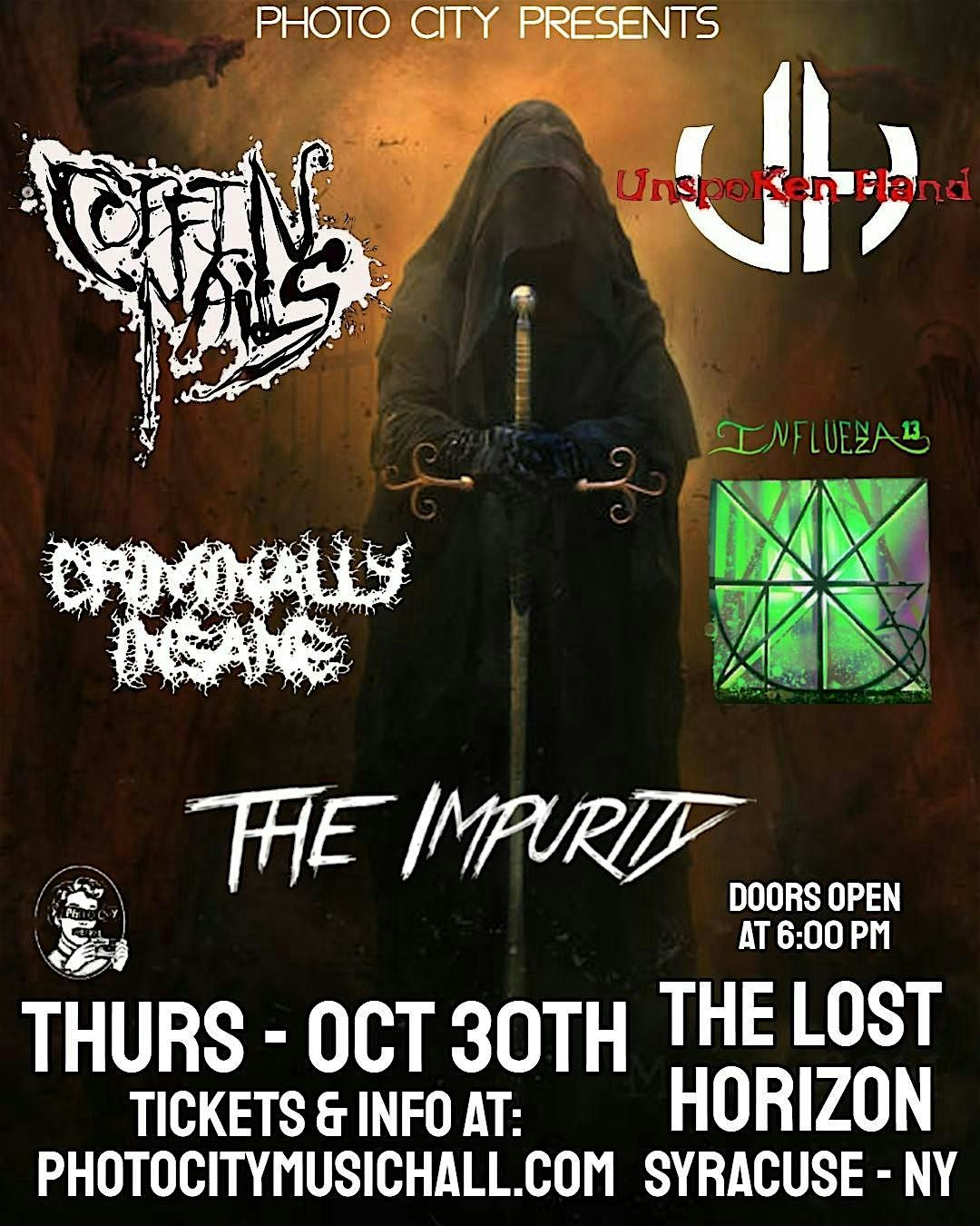Coffin Nails, The Impurity, Unspoken Hand, Criminally Insane, & Influenza13