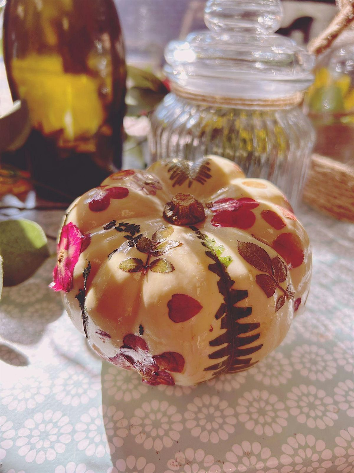 Pretty Pressed Flower Pumpkin