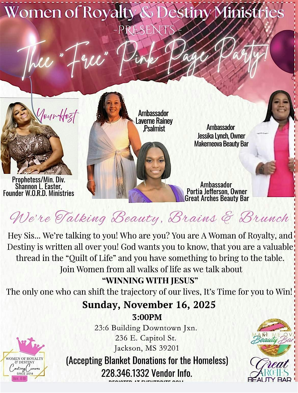 Women of Royalty and Destiny presents  their Pink Page Party Ministry Event