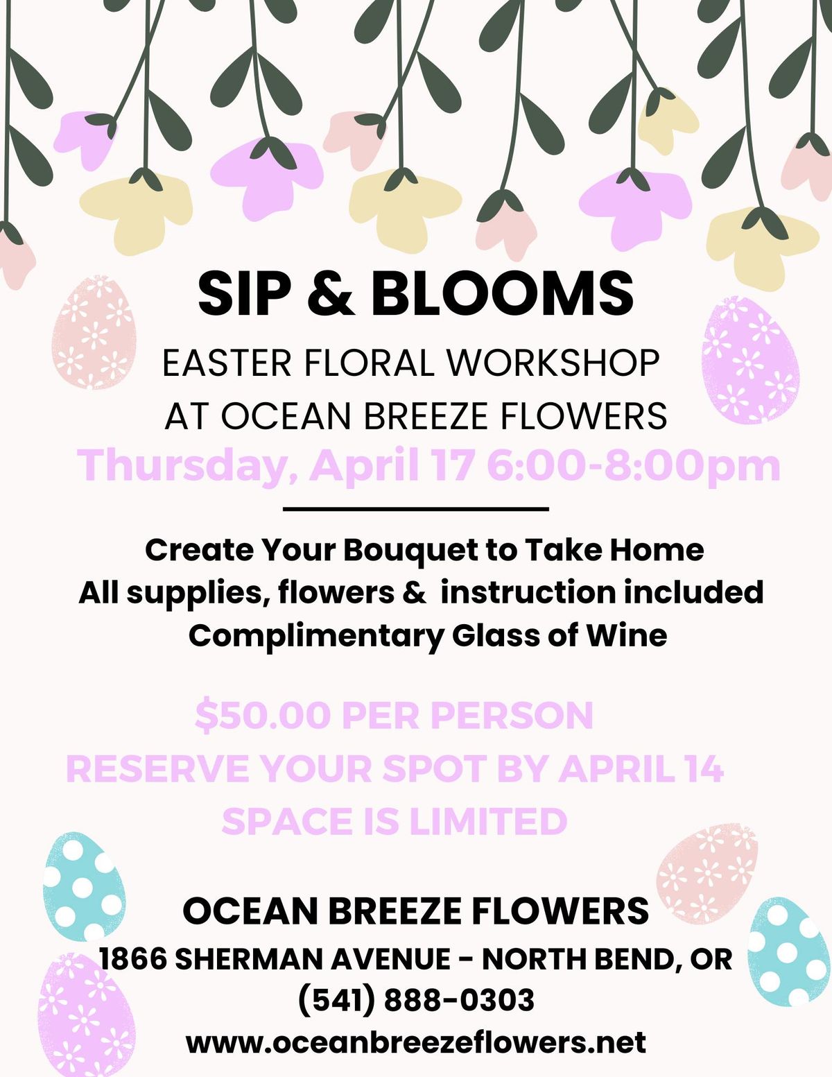 Sip & Blooms Easter Floral Workshop