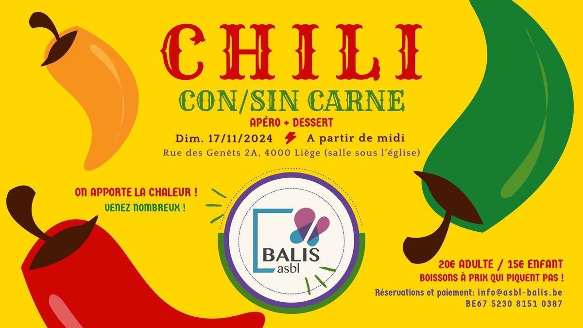 Repas de rentr\u00e9e de l'asbl BALIS \u2014 Chili con\/sin carne \ud83c\udf36