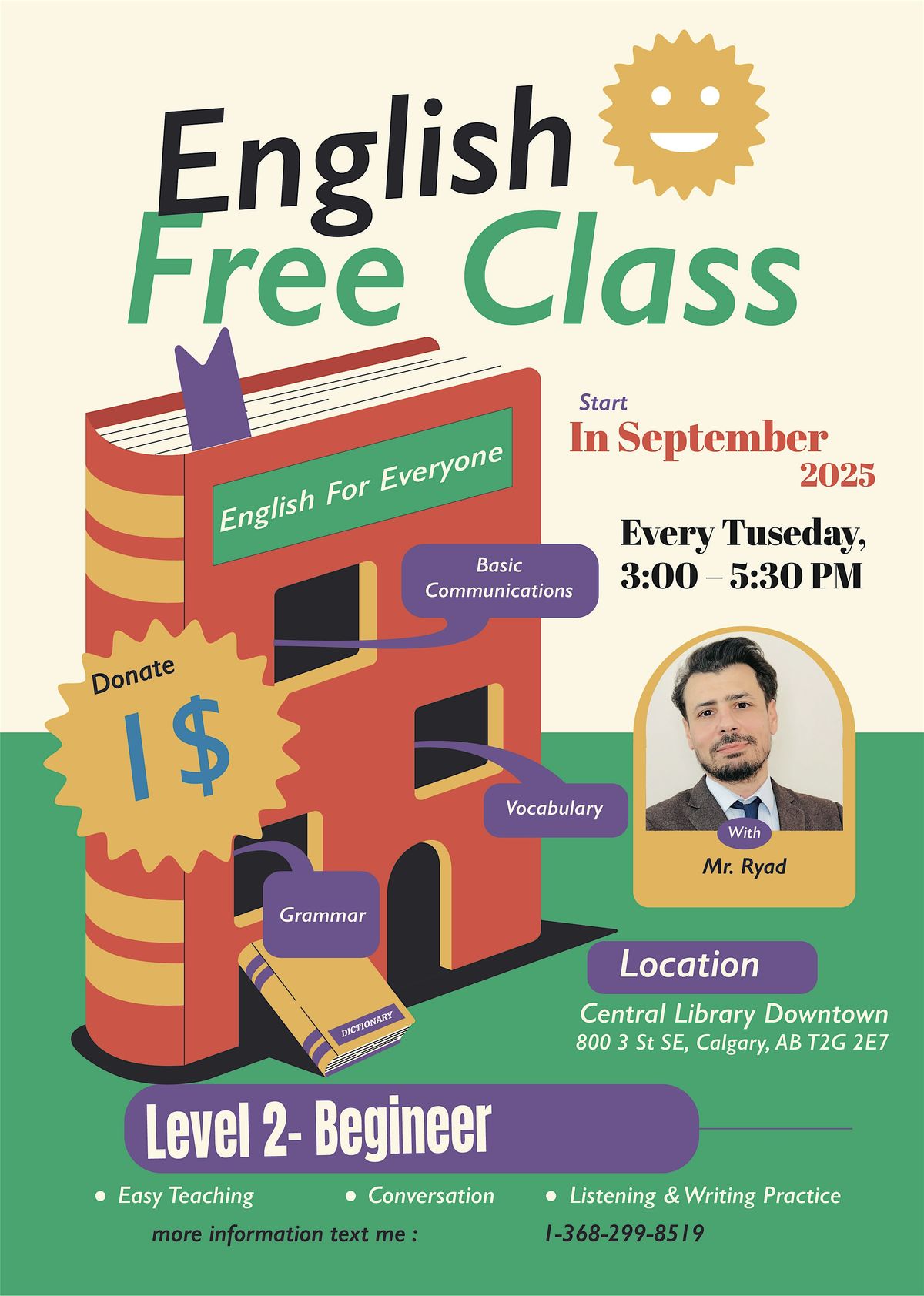 Free New English Class \u2013 Level 2 Starting This September in Calgary!