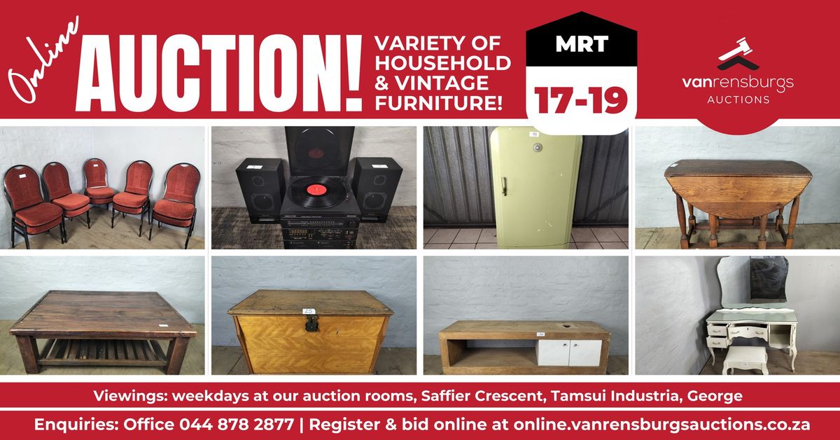 ONLINE FURNITURE AUCTION! Variety of Household & Vintage furniture!