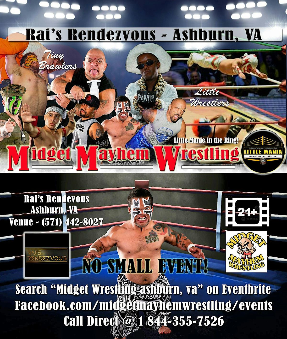 Midget Mayhem Wrestling Rips Through the Ring- Ashburn, VA 21+ Sept 16 - 18