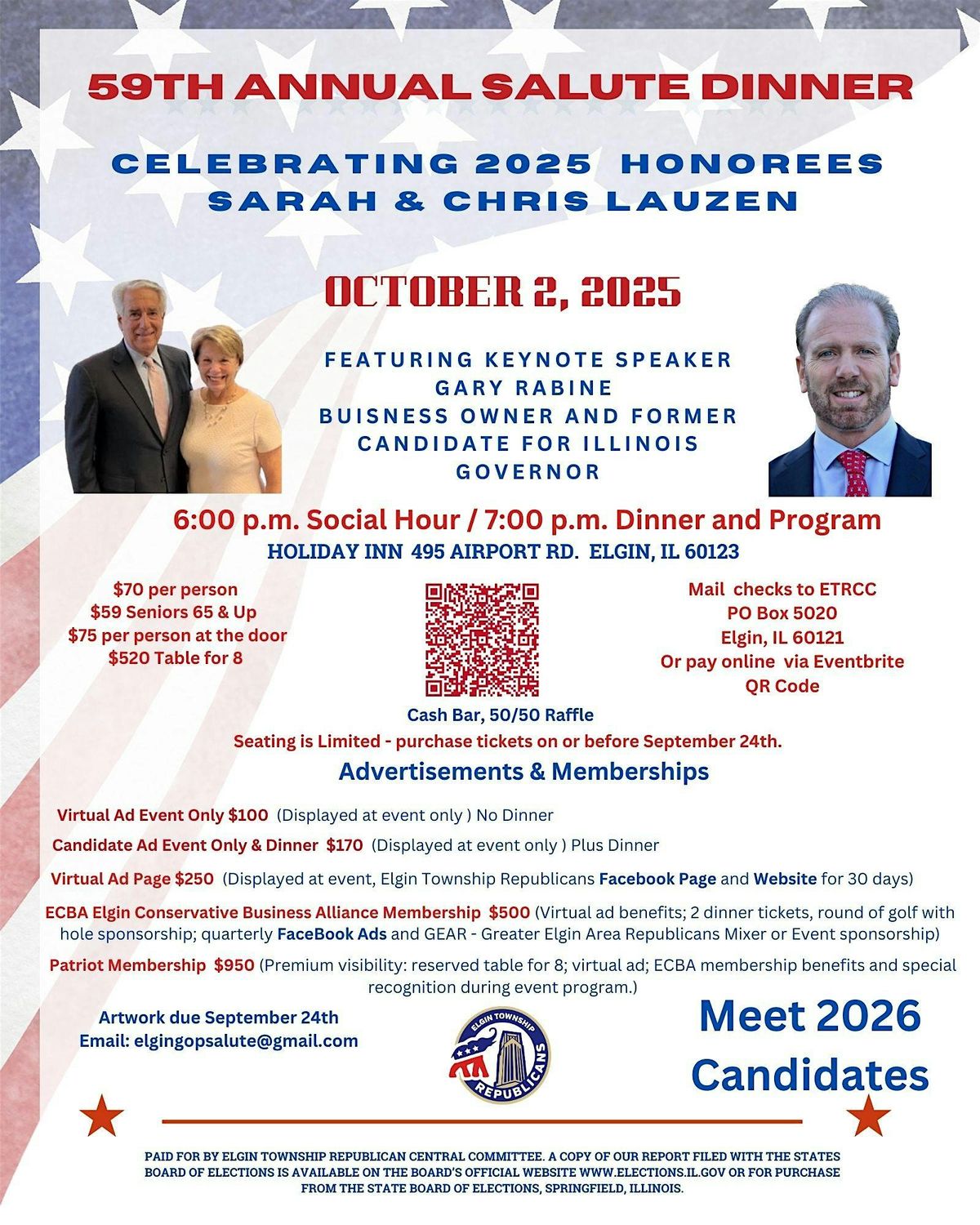 Elgin Township Republicans 59th Salute Dinner Honoring Sarah and Chris