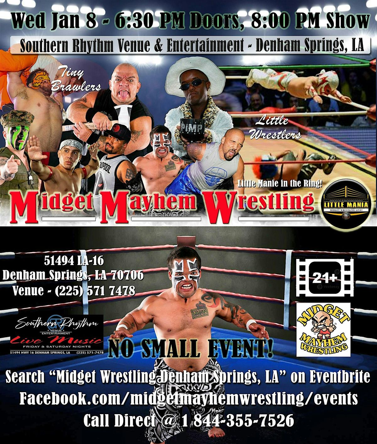 Midget Mayhem Wrestling Rips Through the Ring! Denham Springs LA 21+