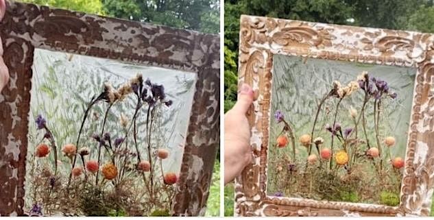 Rustic Resin art with dried flowers and moss at the Bloomin' Cottage
