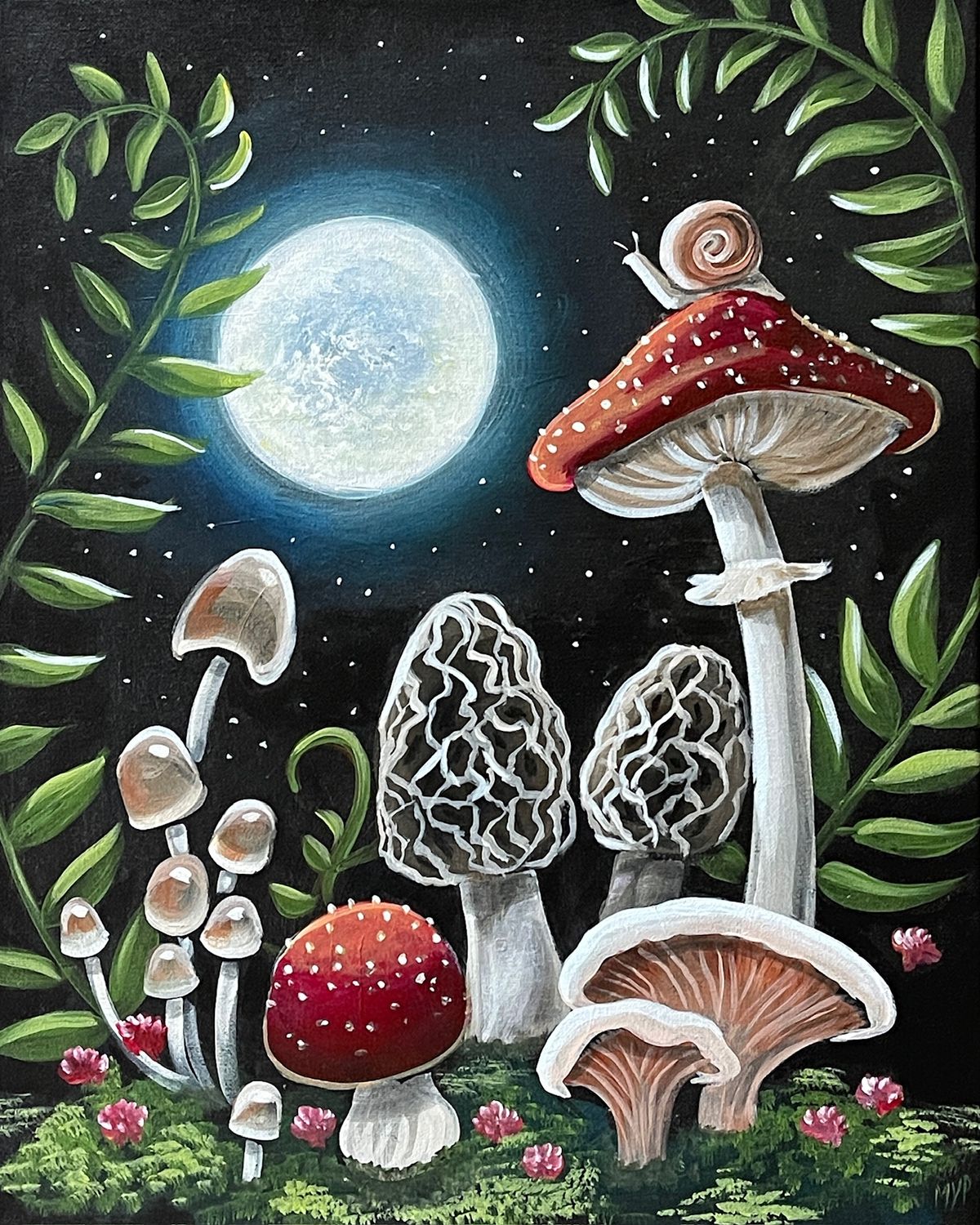 Midnight Mushroom Canvas Tote Paint Night