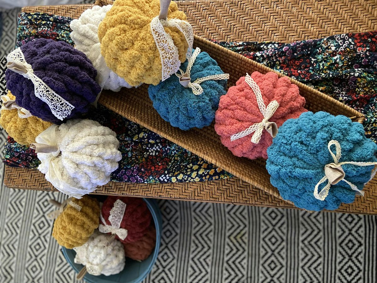 Hand Knit Pumpkin Making