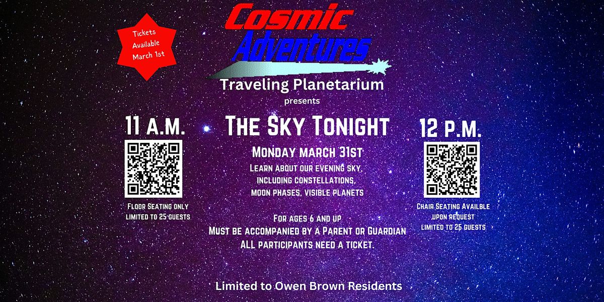 Cosmic Adventures Traveling Planetarium presents The Sky Tonight