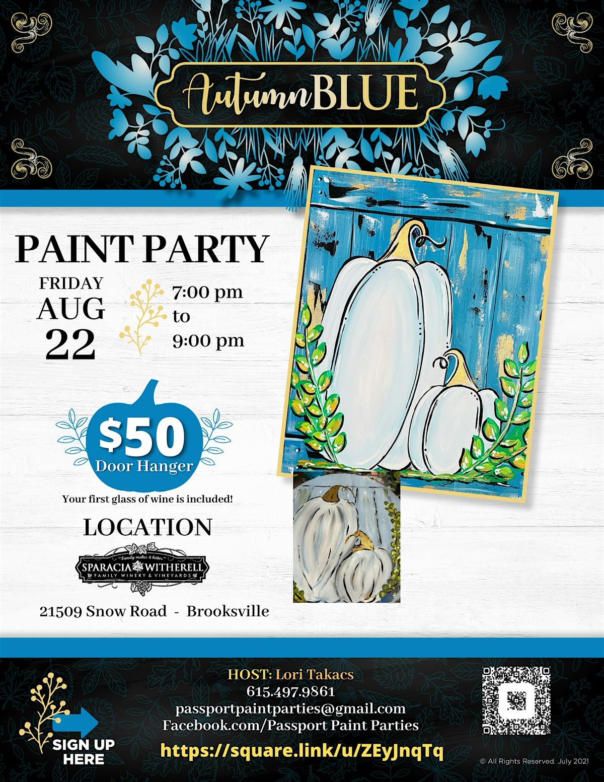 8.22.25 Autumn Blue Door Hanger Paint and Sip at Sparacia Witherell Winery